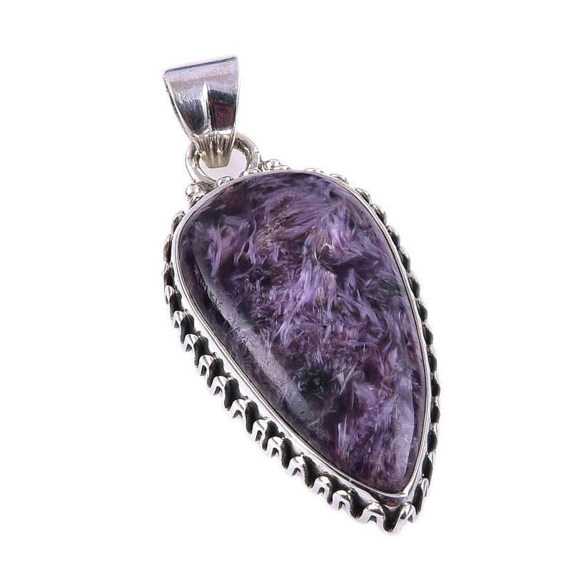 Natural Charoite Gemstone Handmade 925 Solid Sterling Silver Pendant 1.50'' j2L23