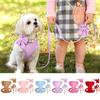 Cute Bowknot Dog Harness Leash Set Adjustable Breathable Fashion Printed Pet Vest for Small Medium Dogs Cats Outdoor Walking
