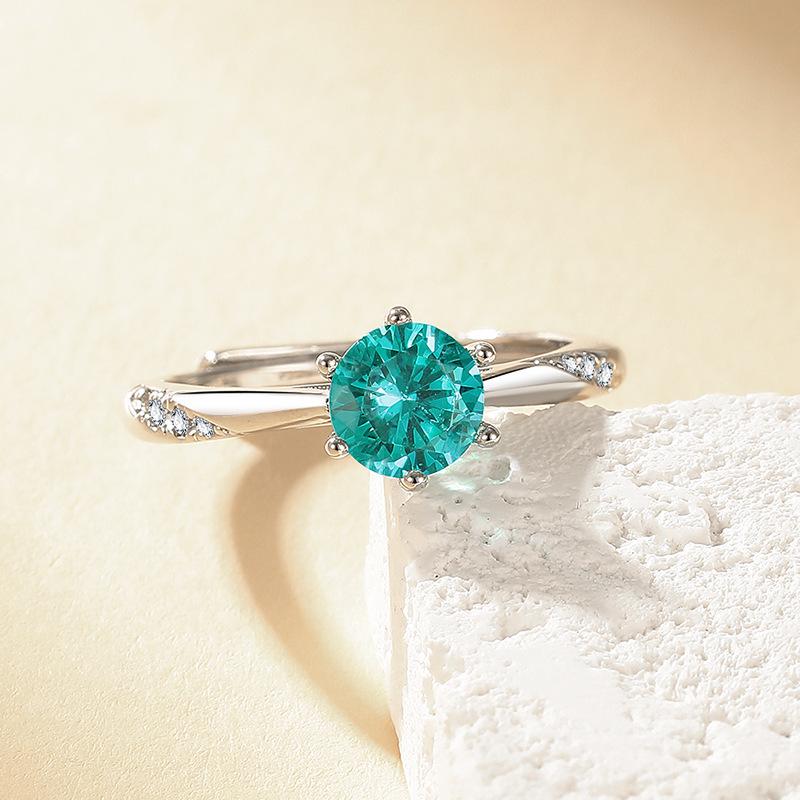 Douyin Bestseller Maldives Blue-Green Paraiba 1 Carat Women s Ring Adjustable Opening