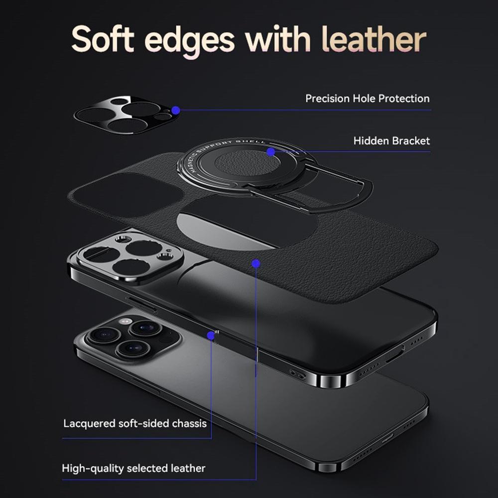 For iPhone 14 Pro Case Compatible with MagSafe Leather TPU Back Cover with Hidden Kickstand