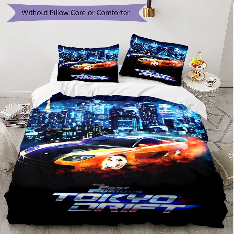 3-teiliges Bettbezug-Set (1 * Bettbezug + 2 * Kissenbezug, ohne Kern), Fast & Furious Aufdruck Weiches Ganzjahres-Bettwäscheset, Heim-Schlafzimmer-Dekoration Geschenk