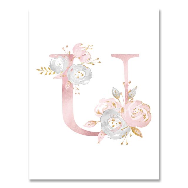 Personalized Poster Baby Name Custom Canvas Painting Nursery Prints Pink Flowers Wall Art Pictures For Girls Room Decoration No Frame