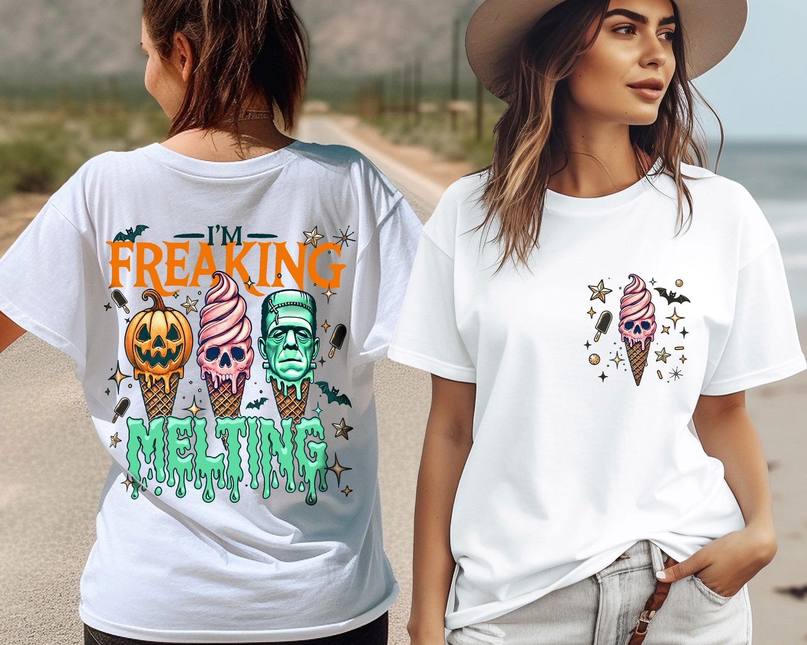 I m Freaking Melting Shirt, Halloween Monster Ice Cream Tee, Funny Spooky Cone Gift, Creepy Cute Fall Outfit, Two Sided Shirt Gift S