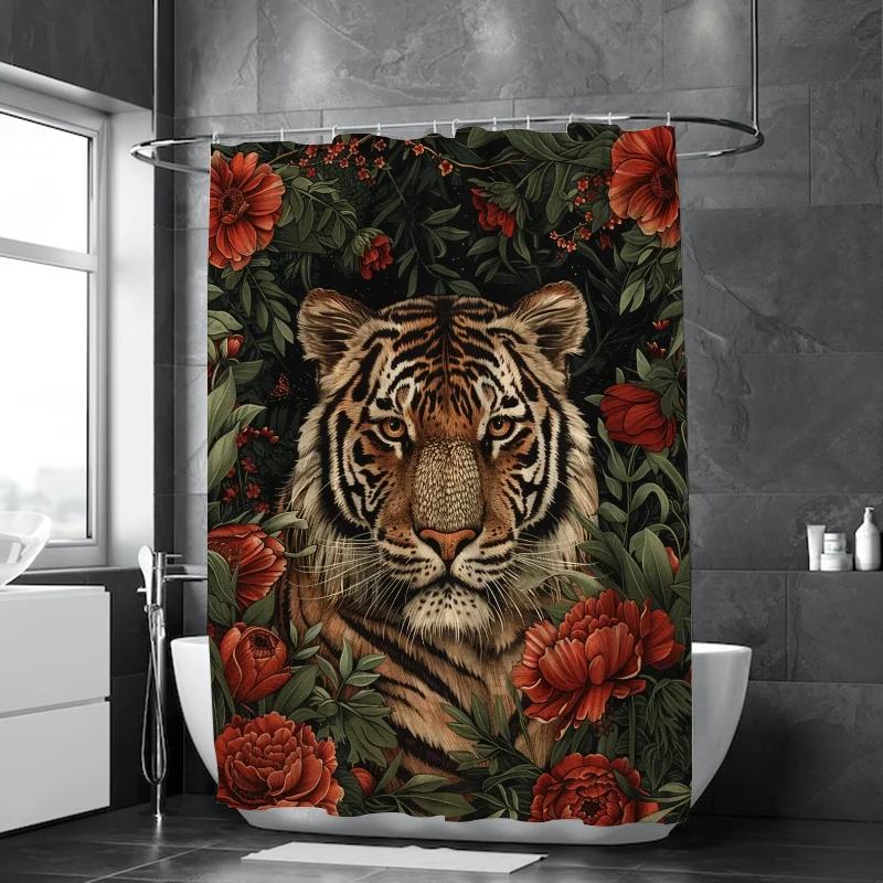 Waterproof Shower Curtain for Bathroom Tiger Flower Opaque Curtains Bath Things Accessories the Sets Full Set Showers Bathtub