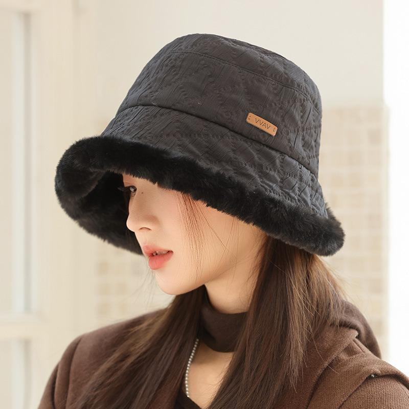 Winter hat women's warm plush thickened bucket hat big head circumference small face bucket hat versatile basin hat