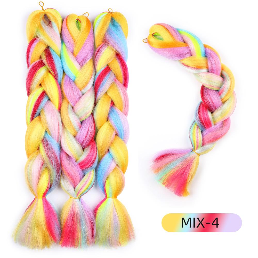 Rainbow Braiding Hair Extension 24 Inch 1 Pack Synthetic Profession Jumbo Braid in Hair Extensions 4 Tone Crochet Colored Hair Extensions for Braiding