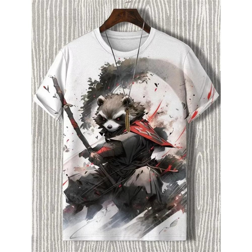 T-shirt Nouveau Style Japonais Encre Samouraï Impression 3D T-shirt Hommes Femmes Mode Hip Hop Manches Courtes Hauts T-shirts Vêtements Hommes