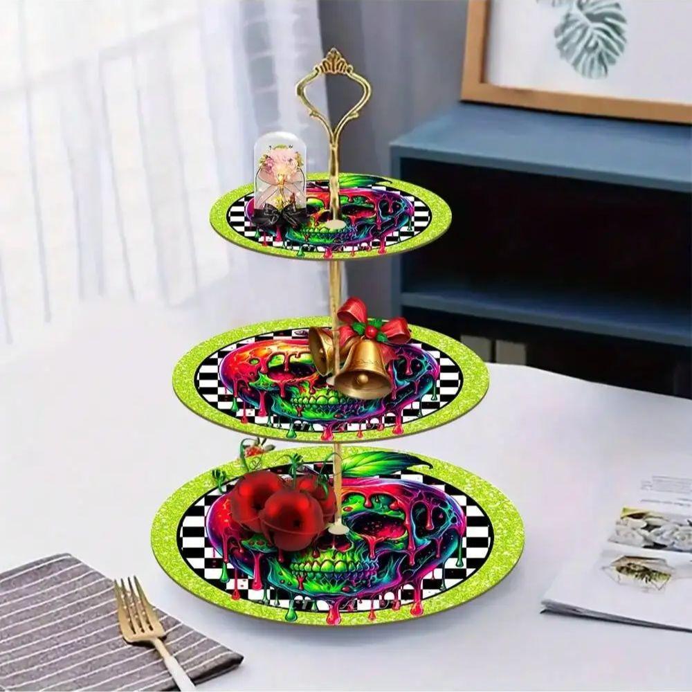 A Set of 3-layer Gothic Skull Trays, Suitable for Halloween, Day of the Dead Parties, and Home Decor. Not In Contact with Food
