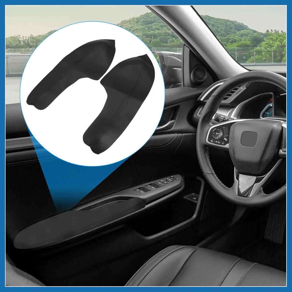 4Pcs/Set Car Door Armrest Protector Cover Microfiber Leather Pad Replacement for Honda Civic 10th Gen 2016 2017 2018 2019 2020 Black with Black Line