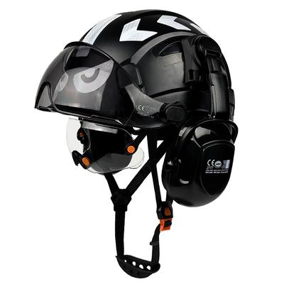 CE Construction Safety Helmet With Built In Goggles Earmuffs Reflective Stickers Hard Hat With Visor Adjustable Vented ABS Hardh