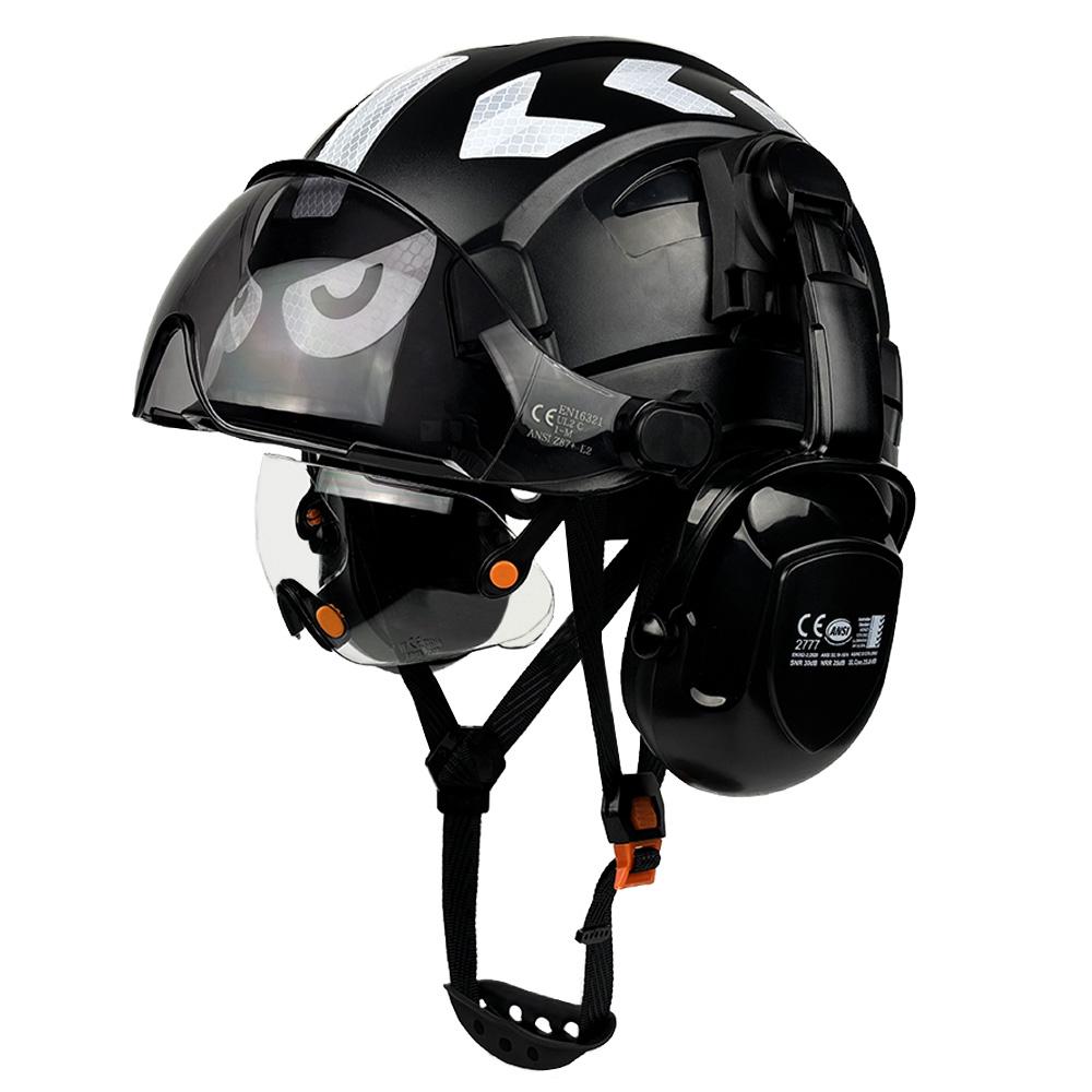 CE Construction Safety Helmet With Built In Goggles Earmuffs Reflective Stickers Hard Hat With Visor Adjustable Vented ABS Hardh