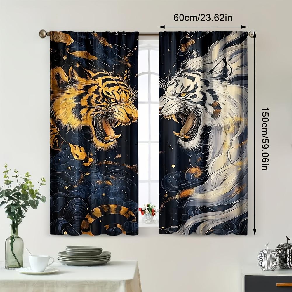 2pc Dragon vs Tiger Print Curtains – Rustic Farmhouse Style for Living Room & Dining Room (Rod Not Included)