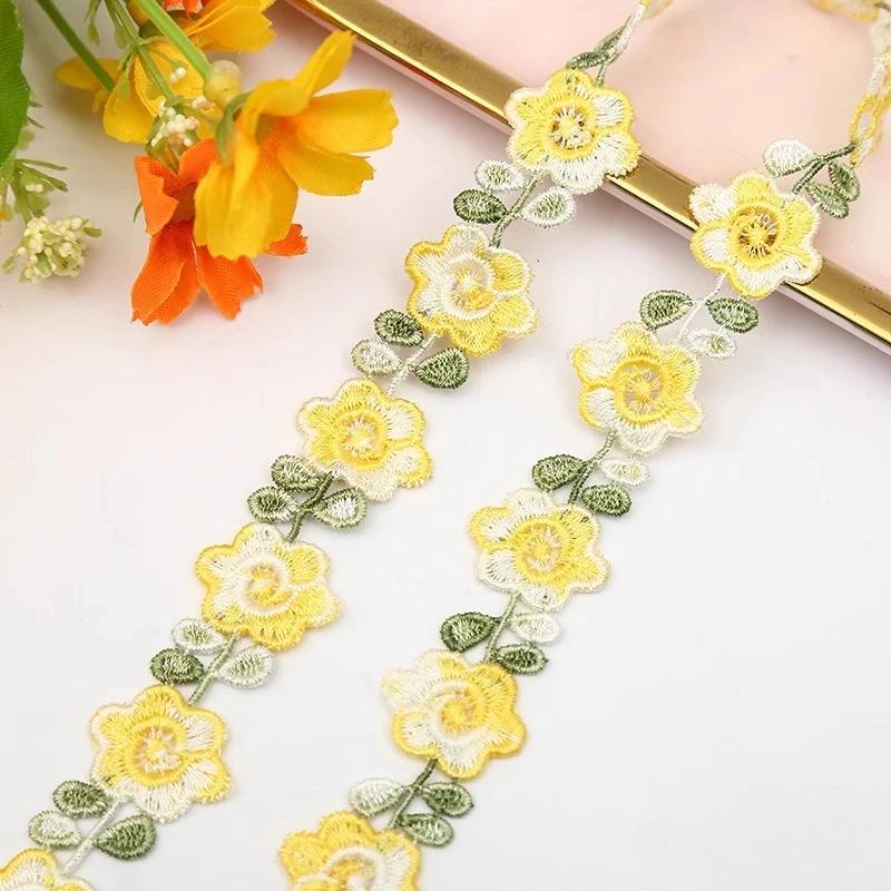 2CM Width Flower Lace Fabric Floral Embroidery Ribbon DIY Sewing Garment Applique Decor Accessories 2cm Lace Trim Crafts