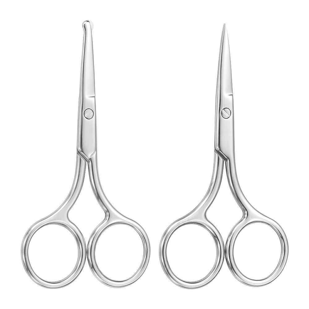 Round-Tip Stainless Steel Scissors Set: Men's Nose Hair Trimmer & Eyebrow Scissors