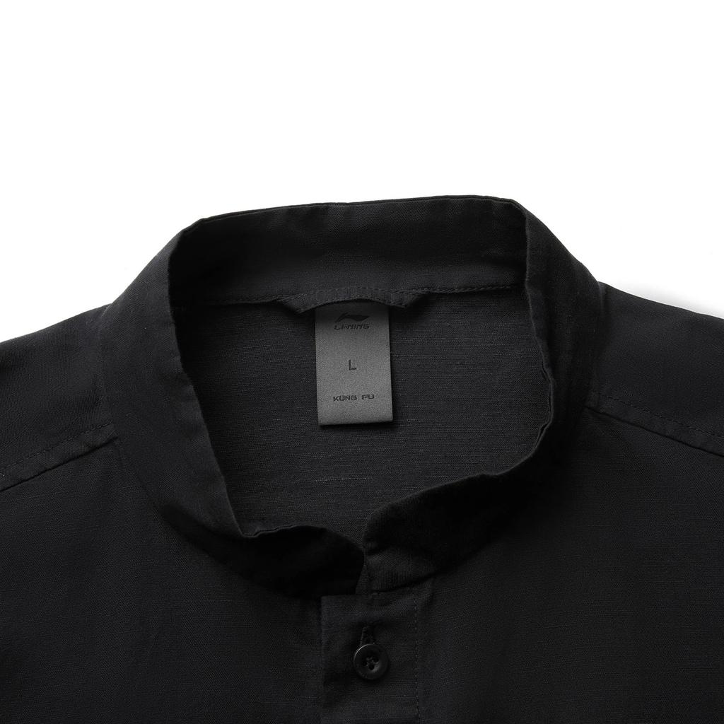 Li Ning X Jackie Chan Collaboration Kung Fu Series Comfortable Simple Solid Color Loose Fit Polo Shirt Men shirts Black ASHV025-1