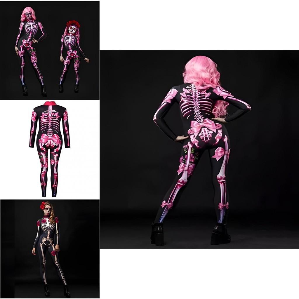 Breathable Fabric Women's Halloween Skeleton Costume For A Comfortable Fit