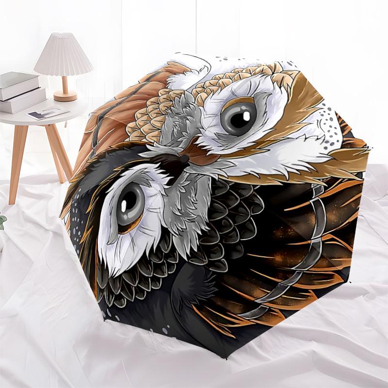 1pc Owl Feathers Automatic Folding Umbrella - Design, Durable Iron Frame for Travel, Outdoor, Beach Fashion Accessory a0920043
