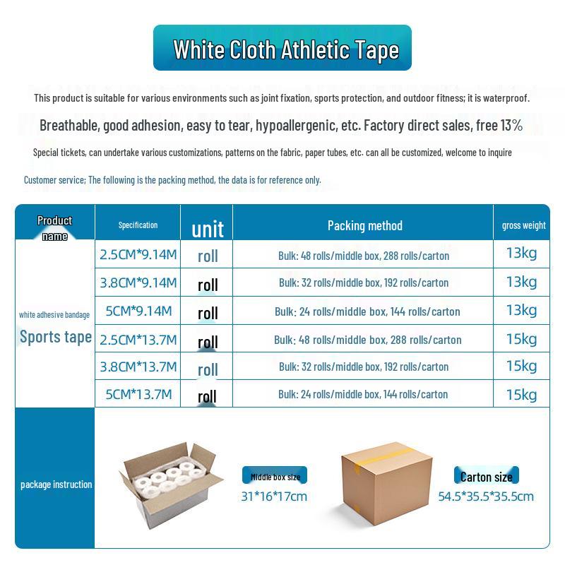 White Cotton Sports Tape: Wrist & Ankle Support with Serrated Edge.