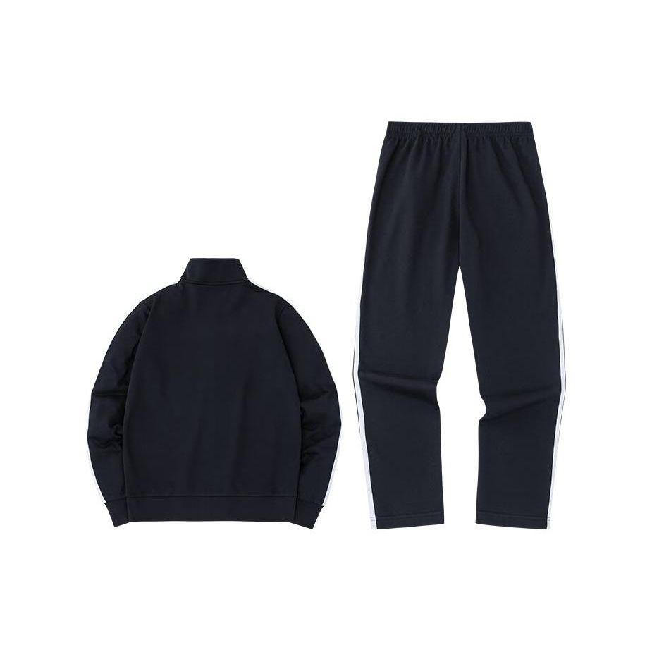 Anta Training Series Striped Logo Stand Collar Long Sleeve Jacket And Pants Casual Sports Set Women Sports Set Basic-Black 962347201-1