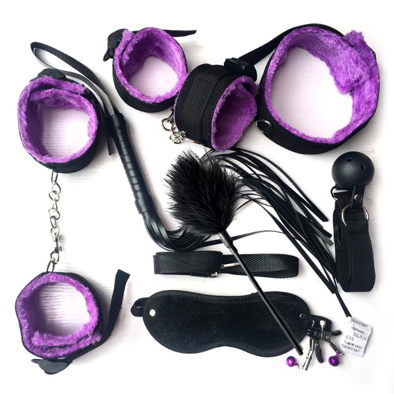 BDSM Restraint Sets, Female Sex Toys Handcuffs, Gags, Blindfolds, Whips, Restraint Straps, Nipple Clamps Adult Game Accessories,