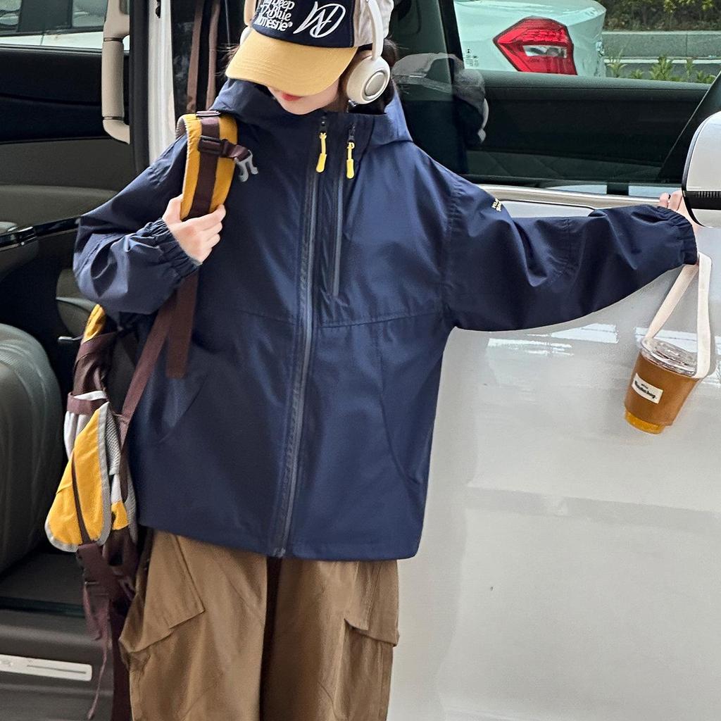 Girls' Double Zipper Hooded Windbreaker - Autumn 2025 Korean Style Casual Sports Jacket for Big Kids