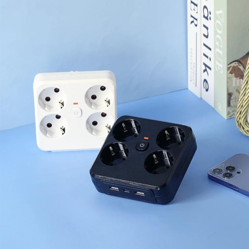 4-in-1 EU-Steckeradapter – Steckdosenleiste mit Hauptschalter, optionalen USB- und Typ-C-Anschlüssen