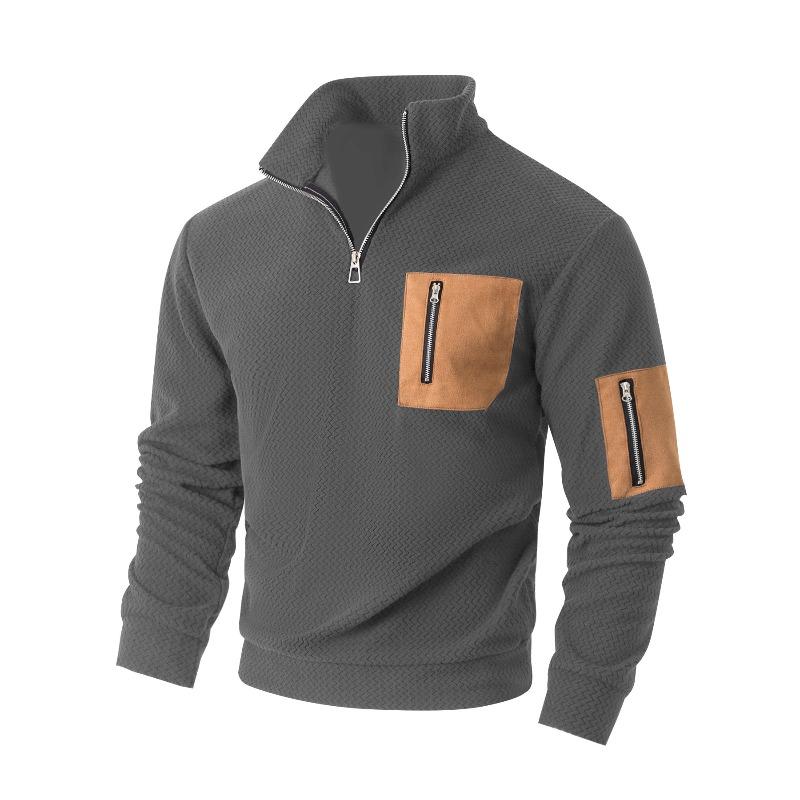New men s autumn and winter casual sweater stand-up collar fleece zipper multi-pocket S