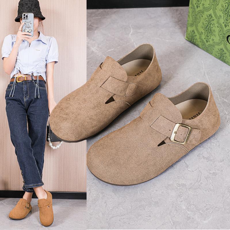 Flat Shoes 2025 Single Shoe Spring New Item Lazy Half Slippers Suede Frosted Shoes for Women