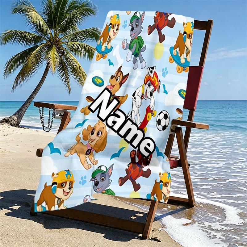 Custom Name Personalized PAW Patrol Print Beach Towel, for Trip Camping Beach Party Home Decor, Birthday Gift for Family & Friends