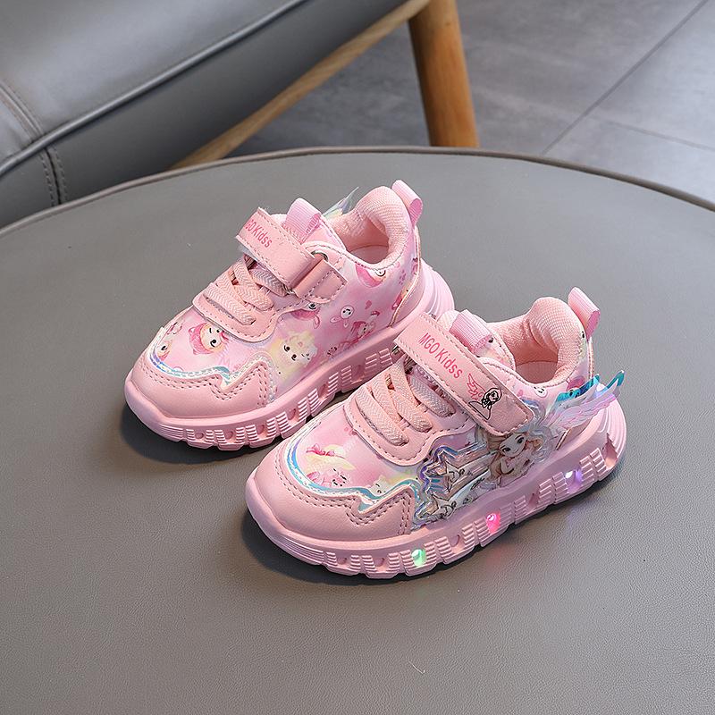 

Модные кроссовки для девочек, модные универсальные детские кроссовки, удобные дышащие туфли для девочек, мультяшная простая повседневная обувь для принцесс Zapatillas 24insole15cm розовый