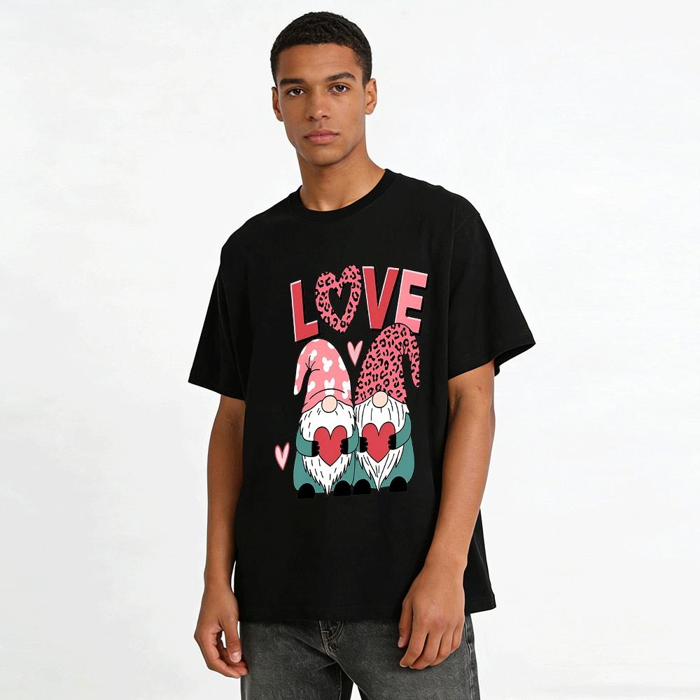 Valentine's Day Love Gnome Print Casual Top Romantic Vibe T-Shirt Pure cotton T-shirt
