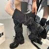 Moda Design Donna Autunno Nuovo Allacciatura Pieghe Stivali Lunghi Tacco Grosso Taglia Grande 35-42 Al Ginocchio Stivali Donna