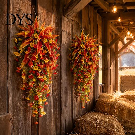 Wiederverwendbare Herbst-Türdekorationen Herbst-Kunstpflanzen zum Aufhängen, UV-beständige Kunstblumen, Realistische Plastikblumen Garten Hängende Ranken Veranda