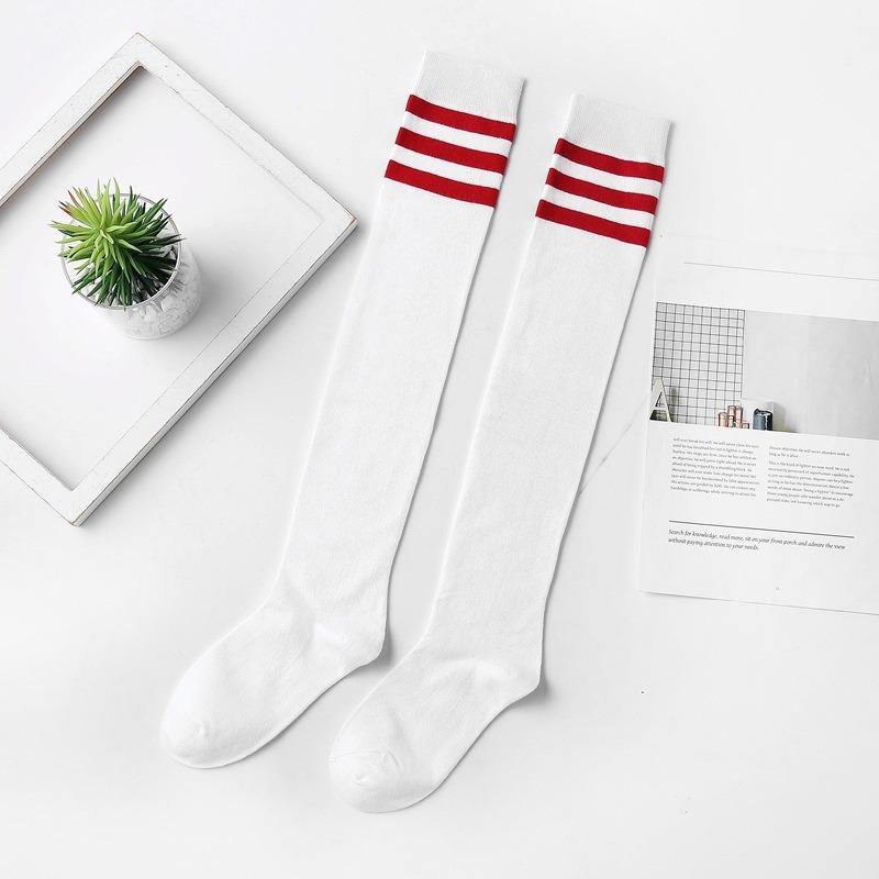 Three Bar Stockings High Tube Socks Combed Cotton Knee Long Chicken Feet Socks Sports Football Socks Adult Student Socks Women