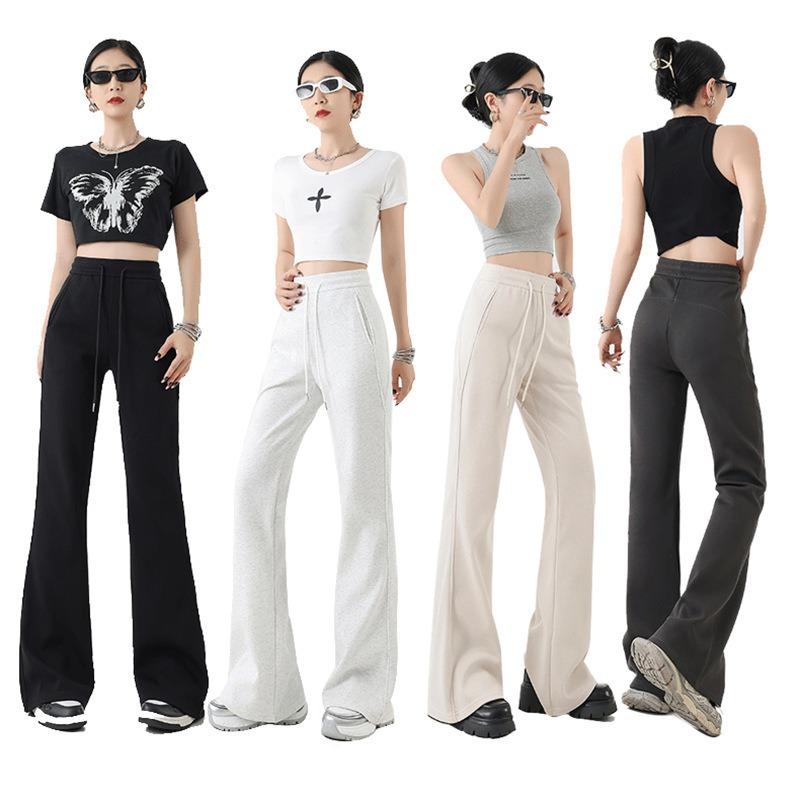 Spicy sweatpants women's spring and autumn new high-waisted and thin flared pants horseshoe pants gray casual sweatpants