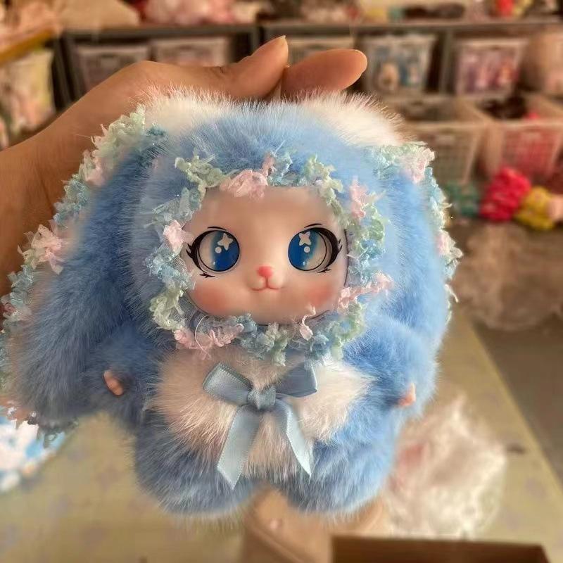 Plush Big Ears Rabbit Doll Pendant Adorable Bowknot Soft Fluffy Decor for Kids Backpack Party Favor Gift