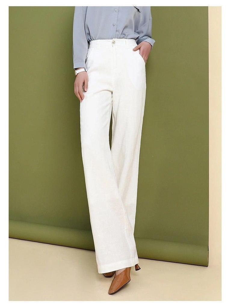 Women's Wide-Leg Cotton-Linen Floor-Length High-Waisted Plus Size Casual Pants