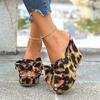 Leopard Pattern Women Sandals 10CM High Heel Open Toe Slip on Casual Shoes Sexy Slippers Summer Citywalk Party Sandals Sandalias