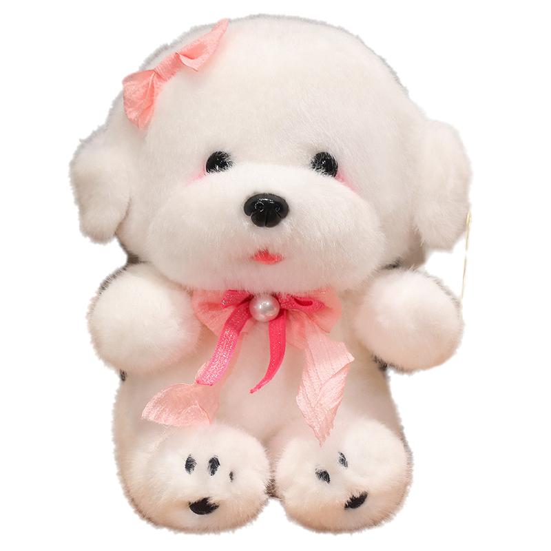 

Plush Bichon Frise Toy Dress Up Bow Birthday Gift Simulation Fill Doll Ornament Pink,35CM/13.78in