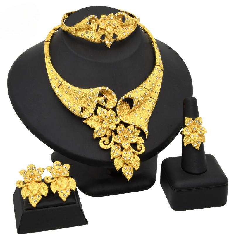 Dubai Saudi Ladies Gold Plated Jewelry Set Necklace Earrings Ring Bracelet Four-piece Middle East Bridal Jewelry 2026