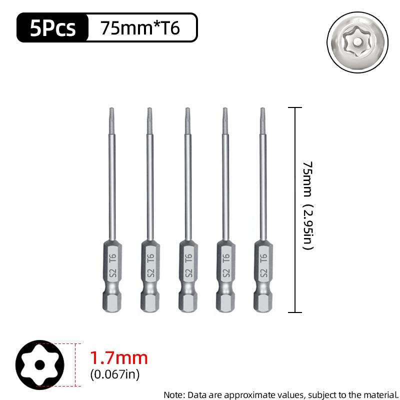 Μύτες Μαγνητικού Κατσαβιδιού Torx 75mm Ασφαλείας Αντιπαραβίασης Μύτη T6-T40 Κοίλη Κεφαλή Δαμασκηνιάς S2 1/4'' Εξάγωνο Χειρός Ηλεκτρικά Εργαλεία