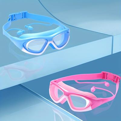 1pc Children's Waterproof Anti-fog High-definition Swimming Goggles with Earplugs - Comfortable Adjustable Silicone Strap