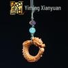Red & Green Sandalwood Dragon Ring Phone Chain Pendant - Zodiac Dragon Backpack Charm