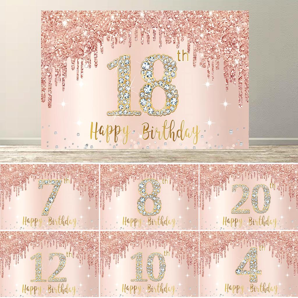 Rose Gold Glücklicher 18. Geburtstag Party Hintergrund Glitzer Diamant Geburtstag Hintergrund Mädchen Süß Geburtstagsparty Banner Fotografie