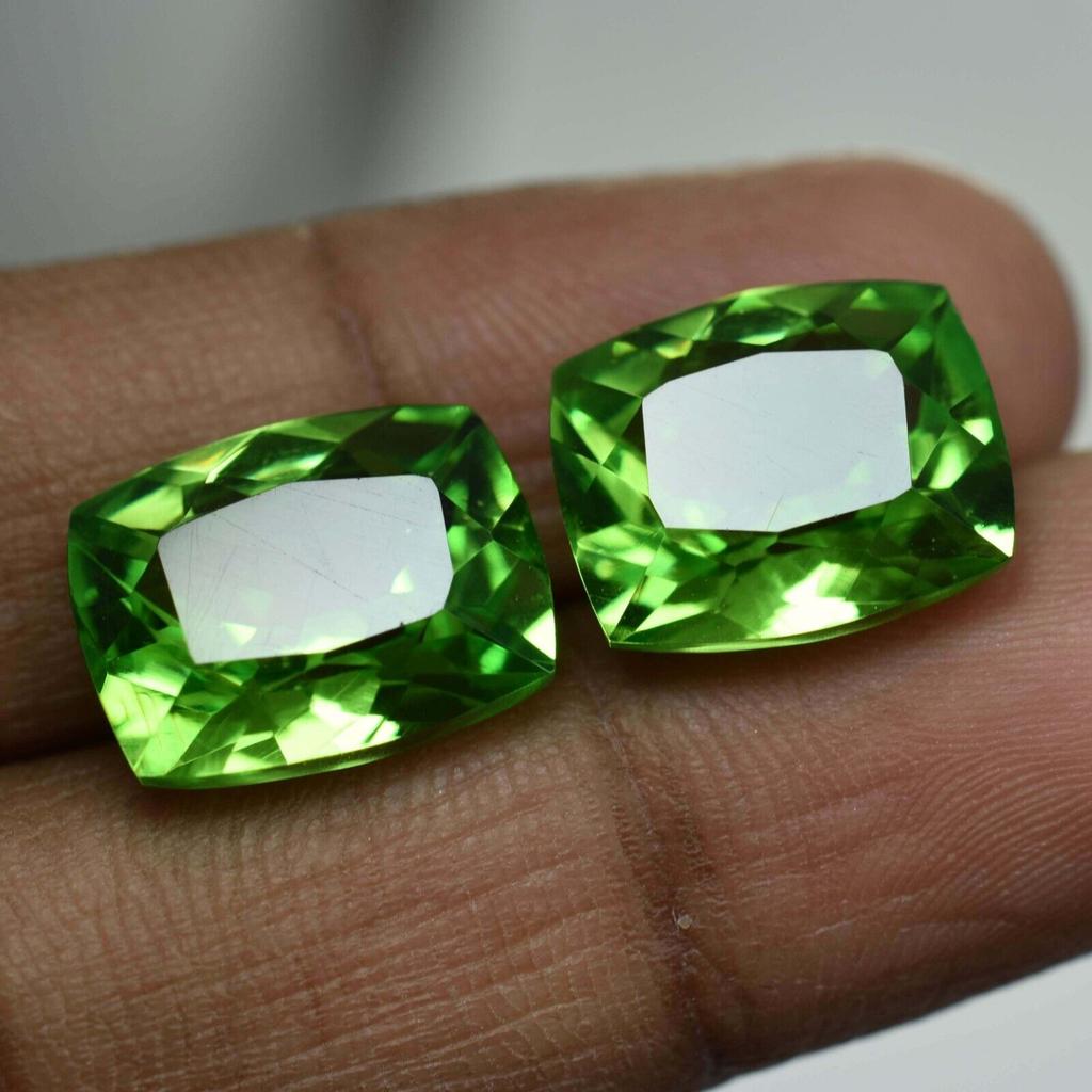 20.52 Ct Natural PERIDOT Green Cushion Shape Loose Gemstones Pair