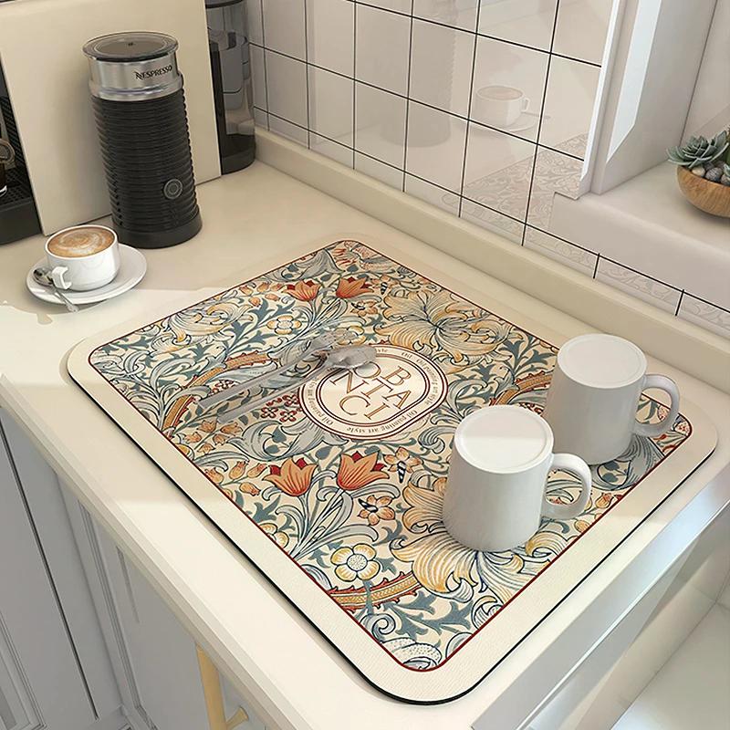 Coffee Mat Super Absorbent Dish Drying Mat Large Dish Drying Mats for Kitchen Counter Non-slip Drain Pad Coffee Bar Accessories
