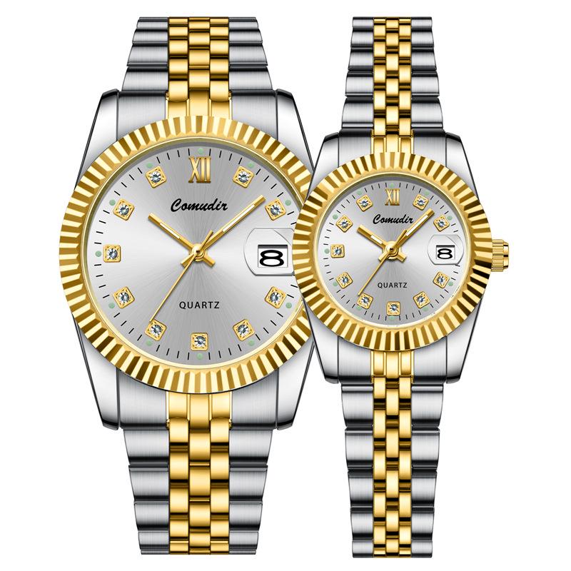 Luminous Waterproof Quartz Couple Watches - Men's & Women's Casual Pair with Calendar