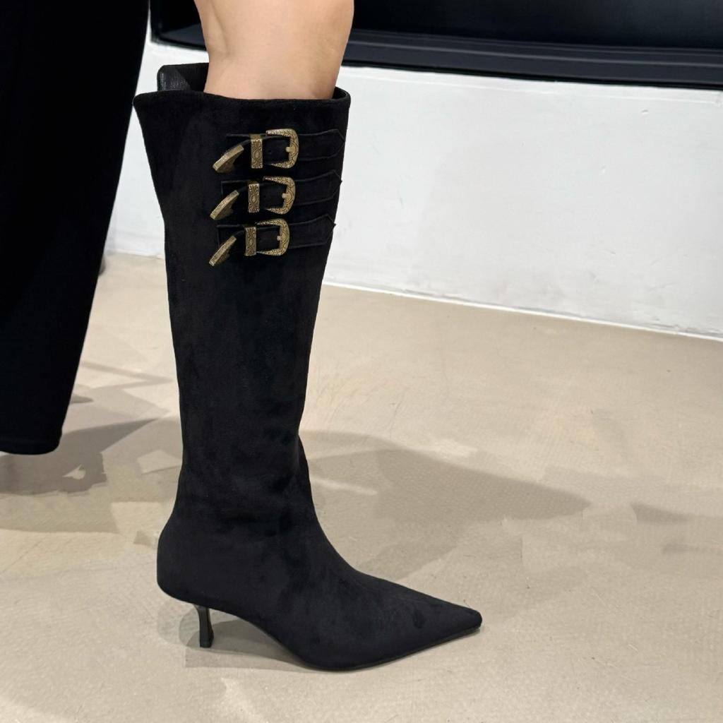 Spice girls pointed high-heeled boots 2025 new design sense niche Maillard foreign look thin heel Martin boots