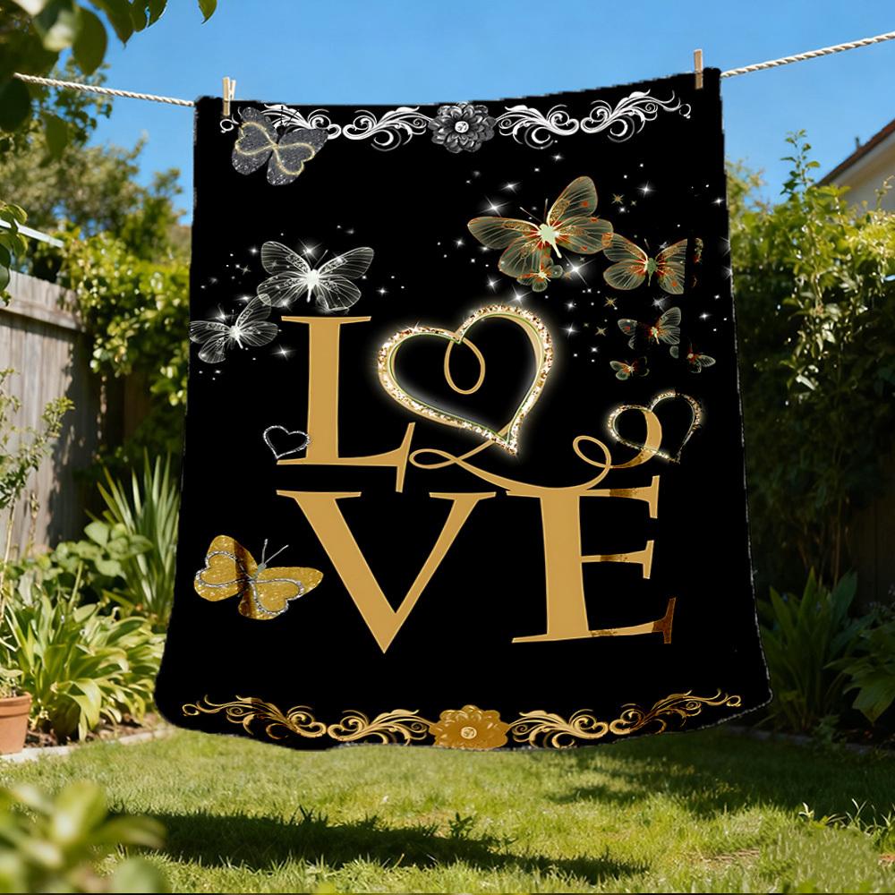 

1pc Butterfly Love Decor Outdoor Flannel Blanket , Machine Washable Perfect Gift for Birthday , Holiday Travel Accessory , Durable Material 80x120cm