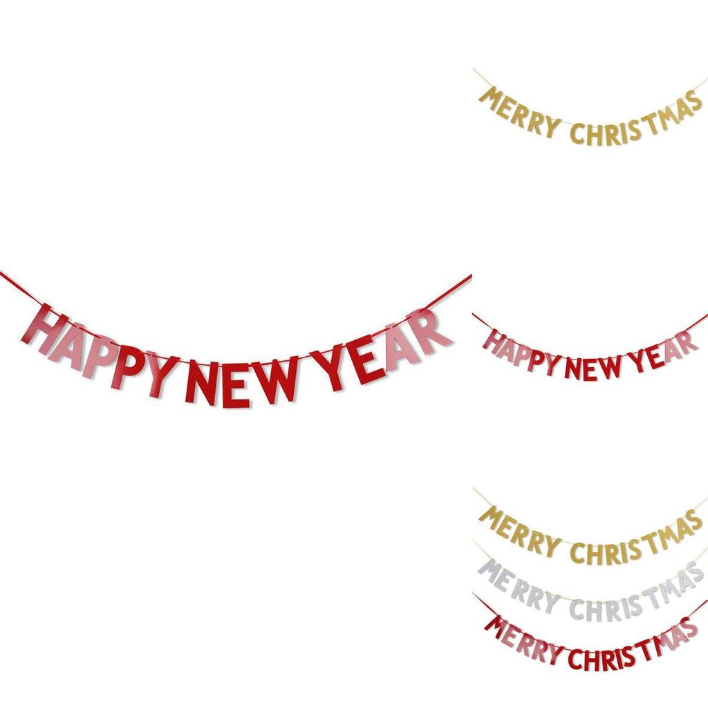 Festive Merry Christmas Happy New Year Banner Bunting For Home Party Decor